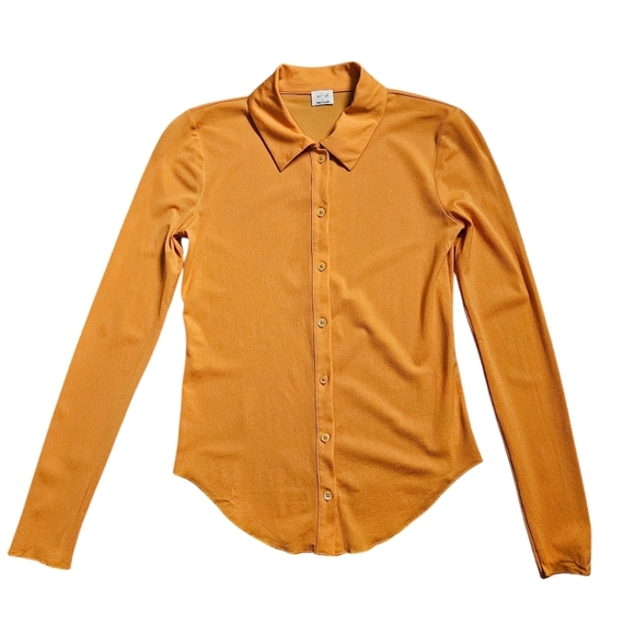 Aritzia Wilfred Gold Pose Long Sleeve Shirt Size S - Picture 3 of 7